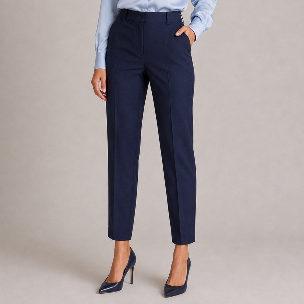 Sezane Navy Merino Wool Tailored Trousers Pants High Rise Tapered S212pan018b